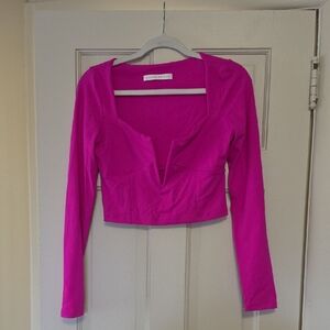 Fuchsia Long-Sleeve V-Neck Crop Top